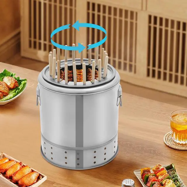 Alt view image 2 of 7 - Portable Barbecue Outdoor Charcoal Barrel Grill 20 Skewers Camping BBQ Grill
