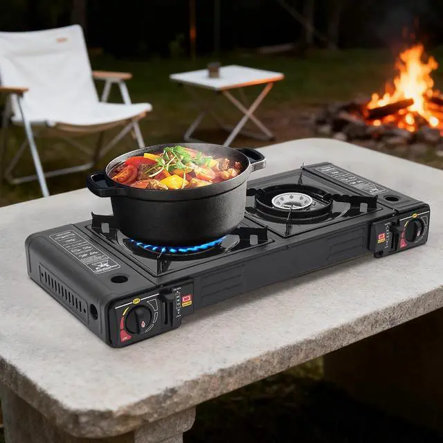 Alt view image 2 of 7 - Outdoor Camping Stove 2 Burner Propane Gas Stove Portable with Carry Case