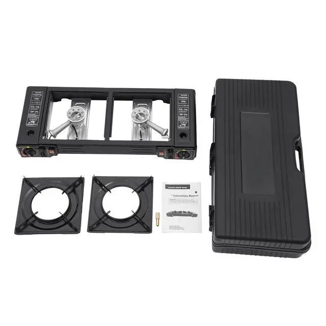 Alt view image 7 of 7 - Outdoor Camping Stove 2 Burner Propane Gas Stove Portable with Carry Case