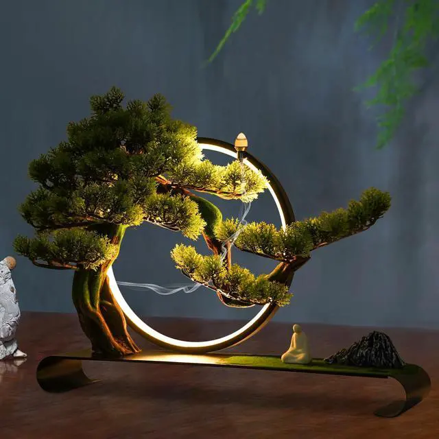 Alt view image 2 of 7 - Bonsai Artificial Tree with LED Lamp Ring for Home USB Realistic Simulation 8W