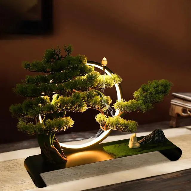 Alt view image 3 of 7 - Bonsai Artificial Tree with LED Lamp Ring for Home USB Realistic Simulation 8W