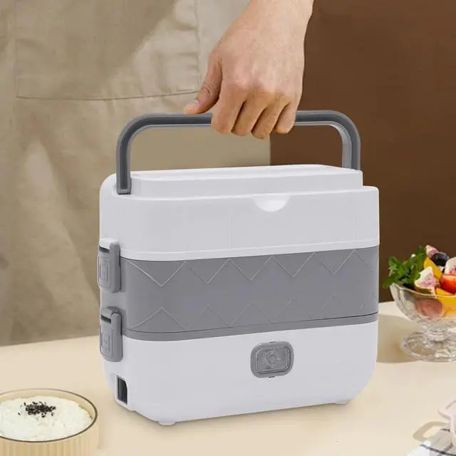 Alt view image 3 of 7 - Portable 2 Layer Lunch Box Electric Food Warmer Rice Cooker Stainless Steel 110V