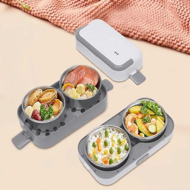 Main image of Portable 2 Layer Lunch Box Electric Food Warmer Rice Cooker Stainless Steel 110V