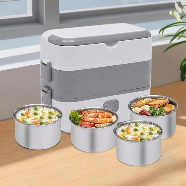Alt view image 2 of 7 - Portable 2 Layer Lunch Box Electric Food Warmer Rice Cooker Stainless Steel 110V