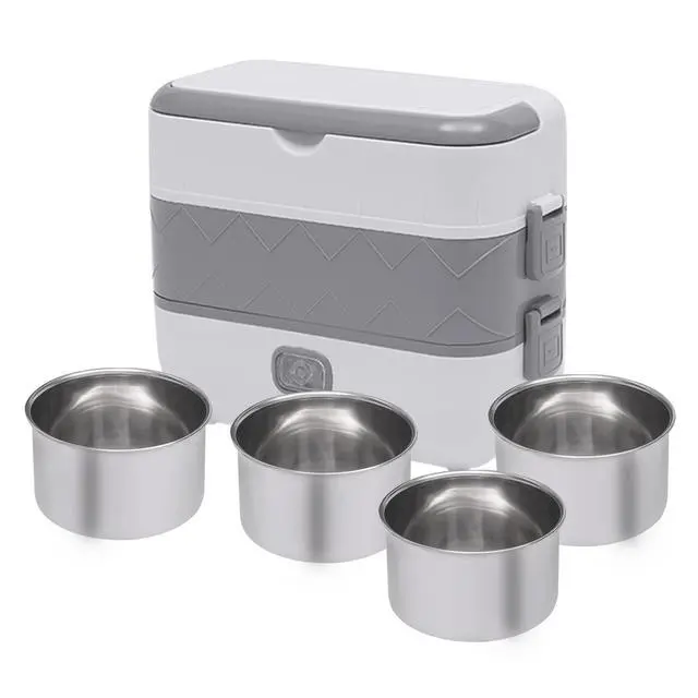Alt view image 7 of 7 - Portable 2 Layer Lunch Box Electric Food Warmer Rice Cooker Stainless Steel 110V