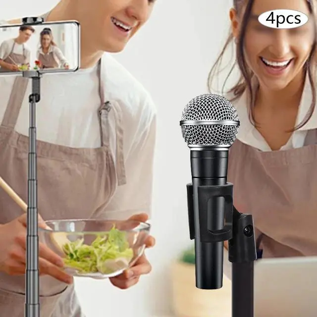 Alt view image 2 of 7 - 4 Pcs Universal 180° Microphone Clips Clamp Holder For Wired/ Wireless Mic Stand