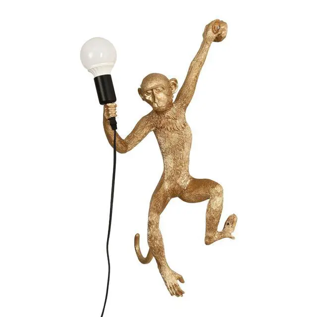 Alt view image 5 of 7 - Vintage Wall Lamp Golden Monkey Shape Resin Table Light Fixture Home Room Decor