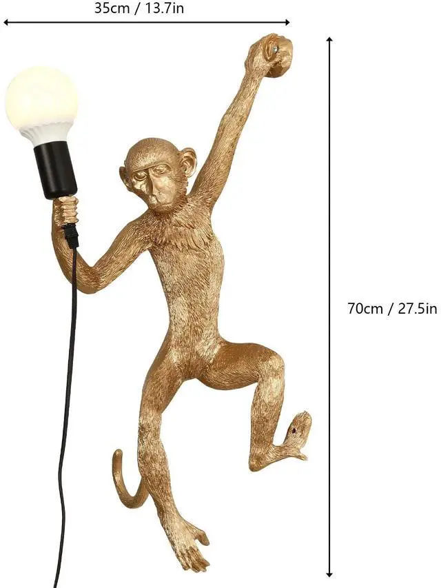 Alt view image 6 of 7 - Vintage Wall Lamp Golden Monkey Shape Resin Table Light Fixture Home Room Decor