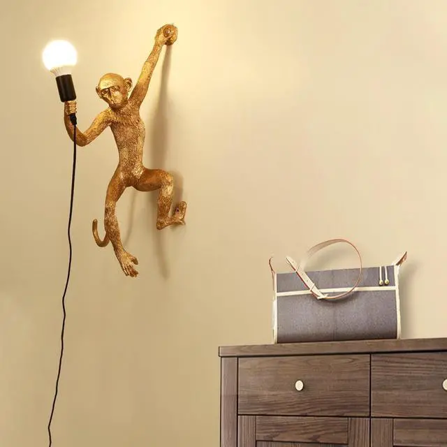 Alt view image 3 of 7 - Vintage Wall Lamp Golden Monkey Shape Resin Table Light Fixture Home Room Decor