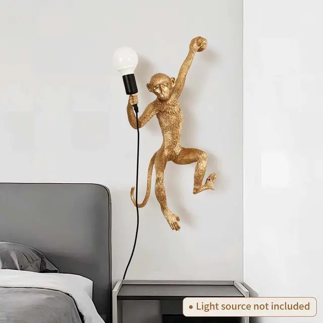 Alt view image 4 of 7 - Vintage Wall Lamp Golden Monkey Shape Resin Table Light Fixture Home Room Decor