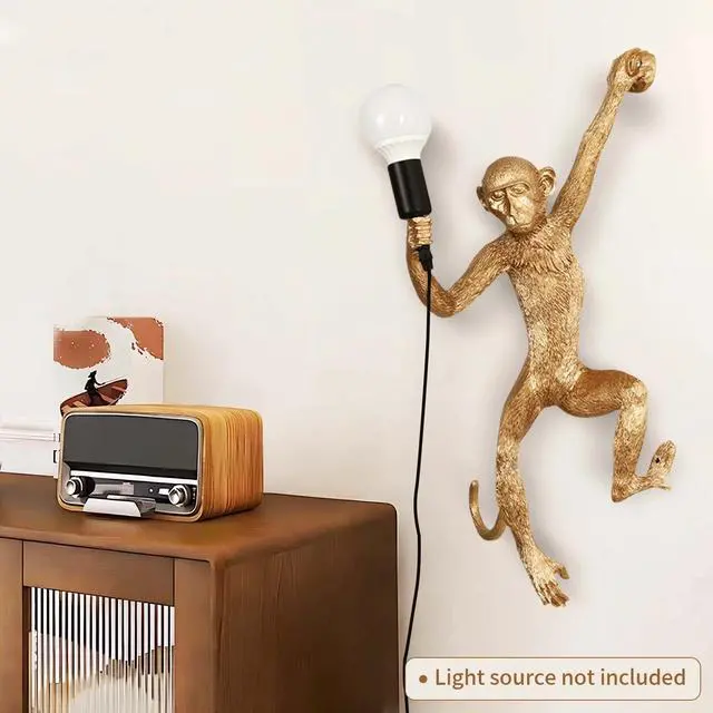 Main image of Vintage Wall Lamp Golden Monkey Shape Resin Table Light Fixture Home Room Decor