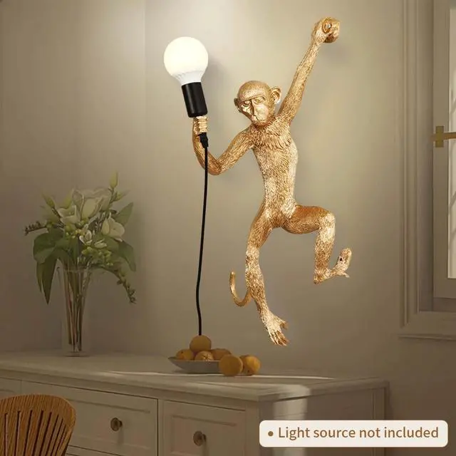 Alt view image 2 of 7 - Vintage Wall Lamp Golden Monkey Shape Resin Table Light Fixture Home Room Decor