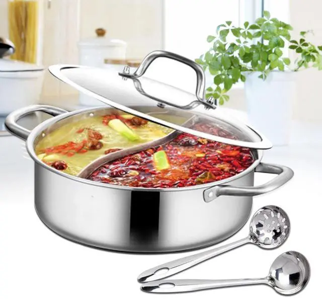 Main image of Stainless Steel Dual-Sided Shabu Hot Pot with Lid for Flavorful Cooking