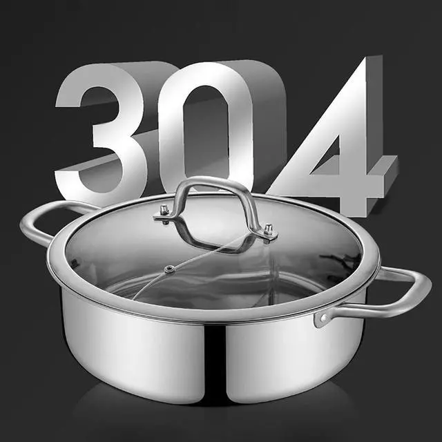 Alt view image 4 of 7 - Stainless Steel Dual-Sided Shabu Hot Pot with Lid for Flavorful Cooking