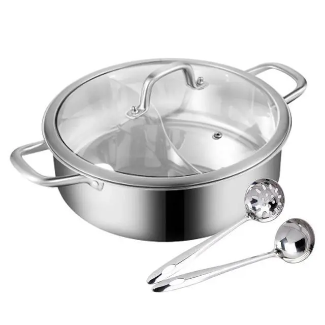 Alt view image 6 of 7 - Stainless Steel Dual-Sided Shabu Hot Pot with Lid for Flavorful Cooking