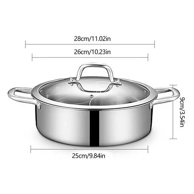 Alt view image 2 of 7 - Stainless Steel Dual-Sided Shabu Hot Pot with Lid for Flavorful Cooking
