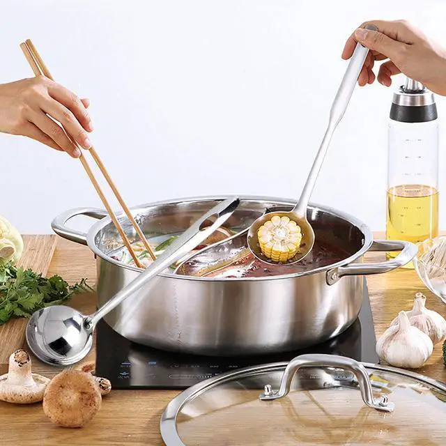 Alt view image 3 of 7 - Stainless Steel Dual-Sided Shabu Hot Pot with Lid for Flavorful Cooking