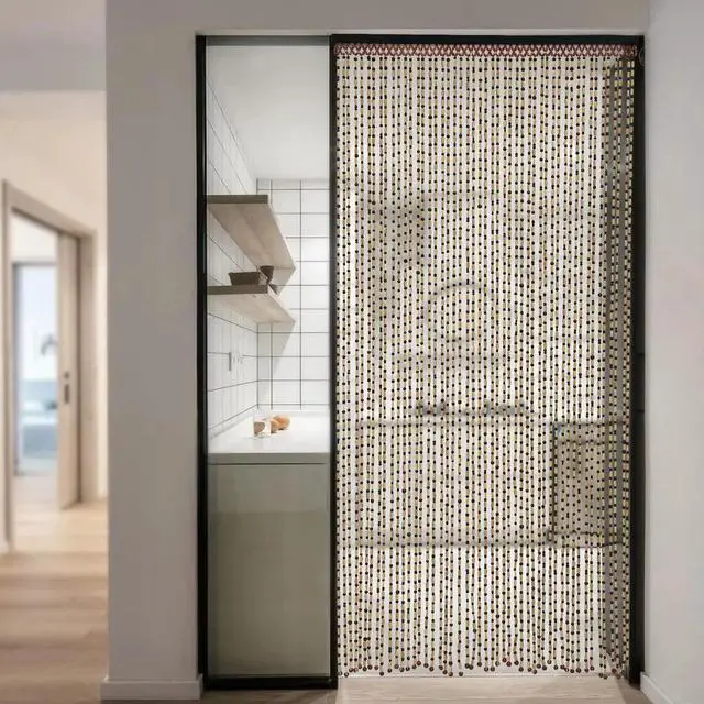 Main image of 74.8 Inch Boho Natural Wood and Bamboo Beaded Curtain for Doorway Room Divider
