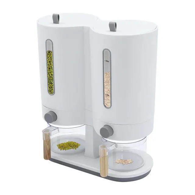 Alt view image 2 of 7 - Dual Rice Dispenser Large Capacity Dry Food Dispenser with2 Measuring Cups