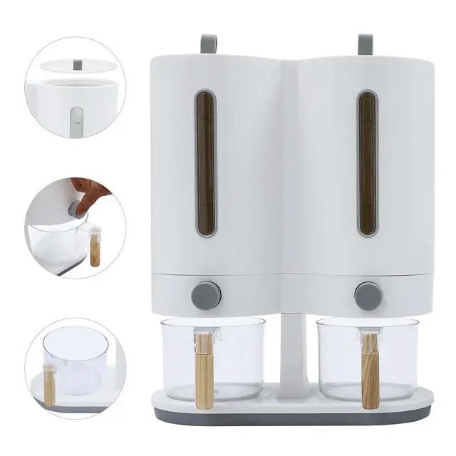 Alt view image 4 of 7 - Dual Rice Dispenser Large Capacity Dry Food Dispenser with2 Measuring Cups
