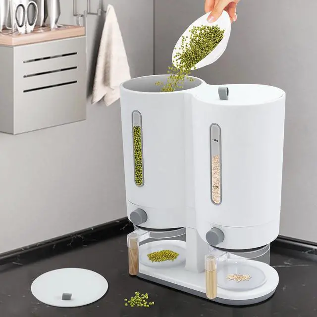 Main image of Dual Rice Dispenser Large Capacity Dry Food Dispenser with2 Measuring Cups