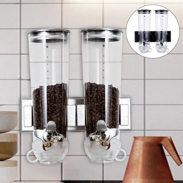 Alt view image 2 of 7 - 2 Pack 3L Wall Mounted Cereal Dispenser Dry Food Candy Storage Container Silver