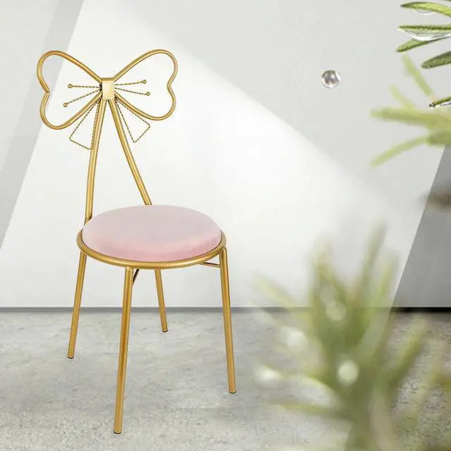 Alt view image 2 of 7 - Modern Simple Dressing Table Makeup Chair With Stool Pink Vanity Velvet Chair