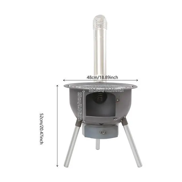 Alt view image 6 of 7 - Wood Stove Portable Camping Wood Burning Stove with Chimney Pipe BBQ Stove