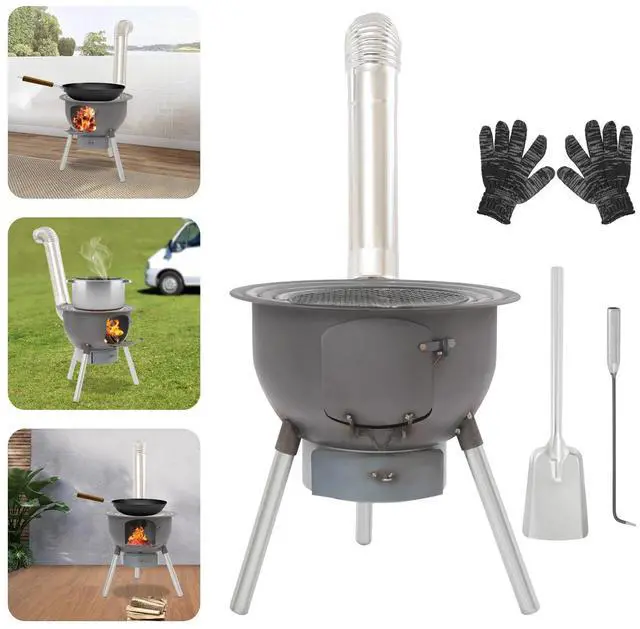 Main image of Wood Stove Portable Camping Wood Burning Stove with Chimney Pipe BBQ Stove