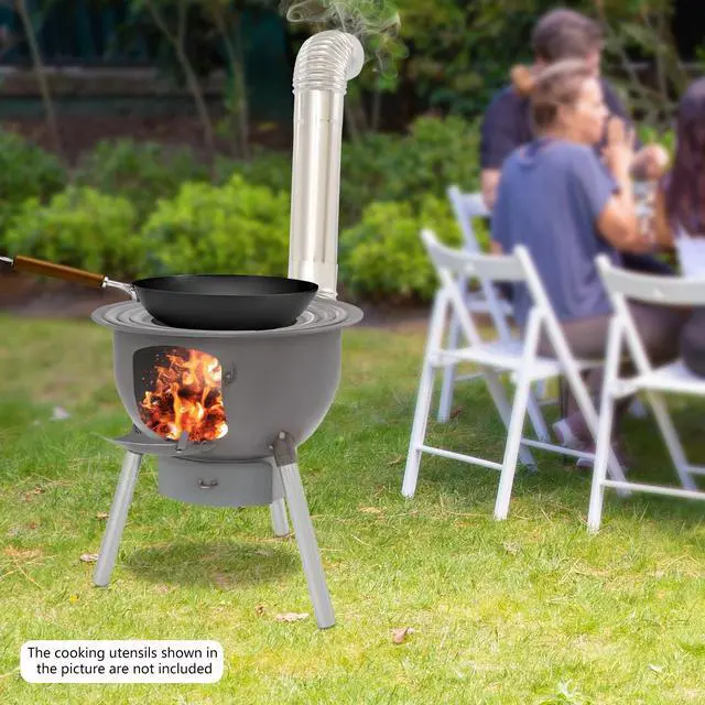 Alt view image 2 of 7 - Wood Stove Portable Camping Wood Burning Stove with Chimney Pipe BBQ Stove