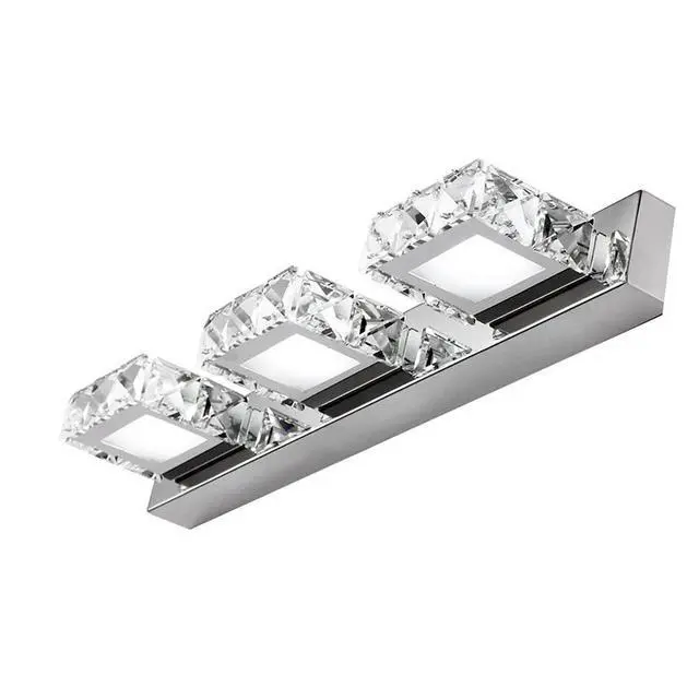 Alt view image 3 of 7 - 3 Square Lights Modern Bathroom Vanity Light LED Crystal Mirror Front Wall Lamp