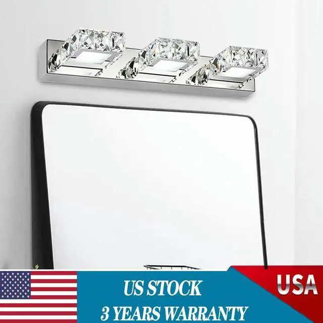 Main image of 3 Square Lights Modern Bathroom Vanity Light LED Crystal Mirror Front Wall Lamp