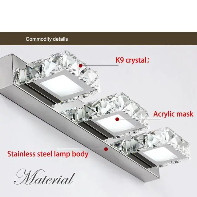 Alt view image 4 of 7 - 3 Square Lights Modern Bathroom Vanity Light LED Crystal Mirror Front Wall Lamp