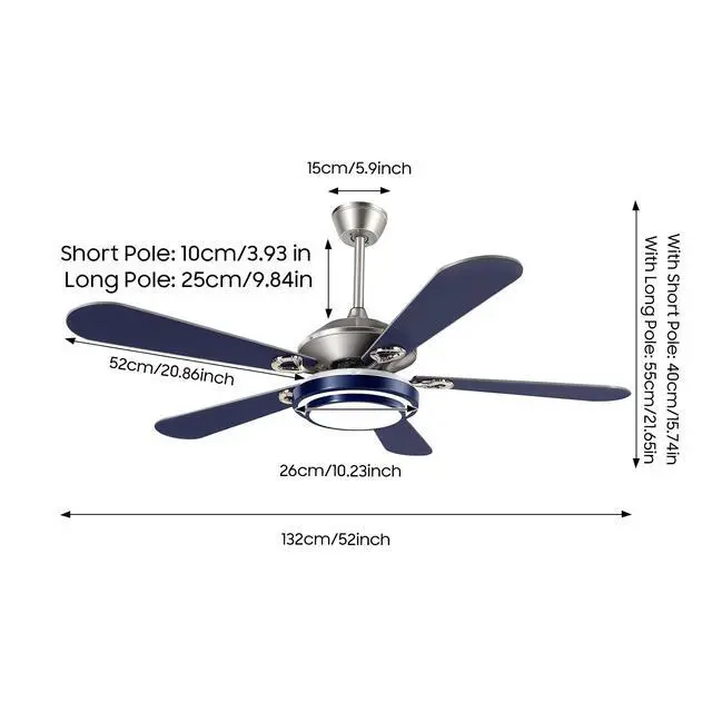 Alt view image 5 of 7 - 52'' Ceiling Fan with LED Light Remote 6 Speed 5 Blades Modern Fan Light 35W