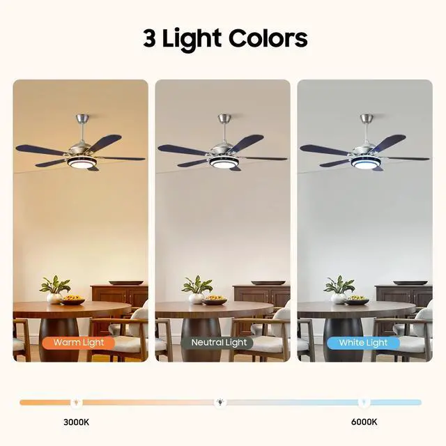 Alt view image 4 of 7 - 52'' Ceiling Fan with LED Light Remote 6 Speed 5 Blades Modern Fan Light 35W
