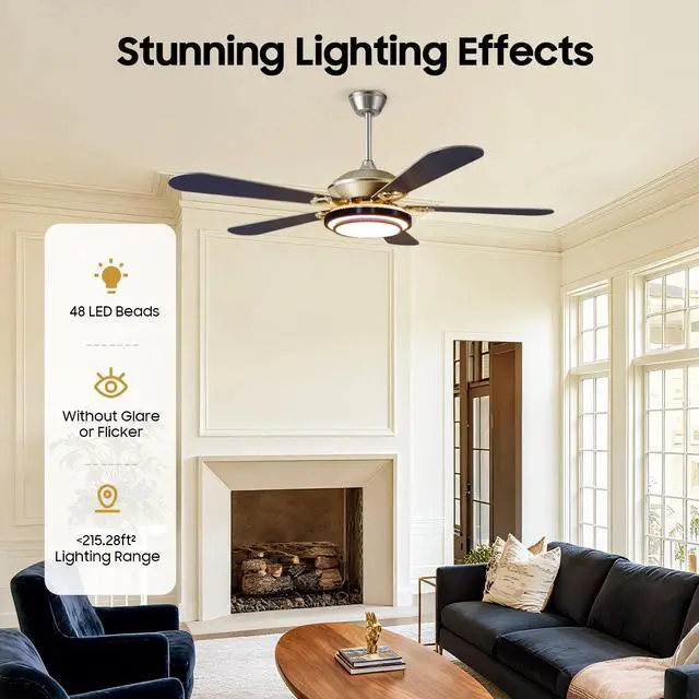 Alt view image 3 of 7 - 52'' Ceiling Fan with LED Light Remote 6 Speed 5 Blades Modern Fan Light 35W