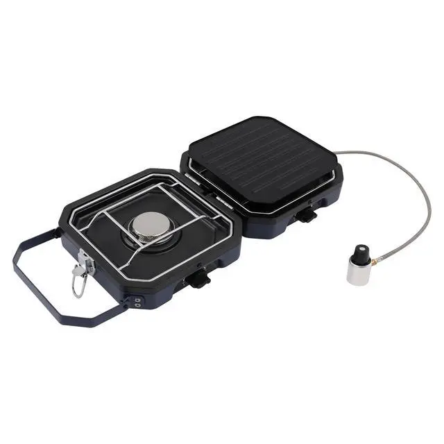 Alt view image 5 of 7 - 2 Burners Camping Stove Grill Pan w/ Handle, Portable Folding Gas Stove for Camp