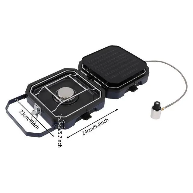 Alt view image 4 of 7 - 2 Burners Camping Stove Grill Pan w/ Handle, Portable Folding Gas Stove for Camp