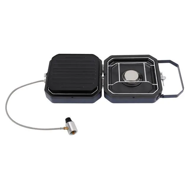 Alt view image 7 of 7 - 2 Burners Camping Stove Grill Pan w/ Handle, Portable Folding Gas Stove for Camp