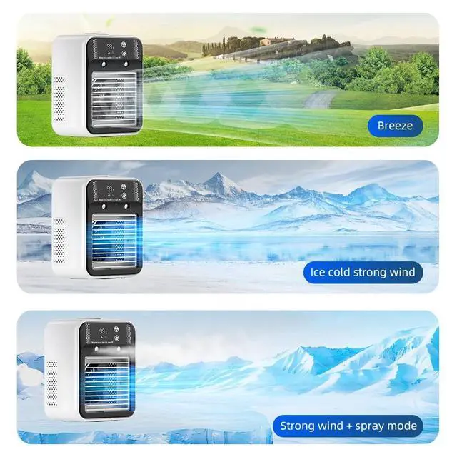 Alt view image 6 of 7 - Desktop Fan Water tank Mini Air Cooler Portable Personal Cooling Device 3000mAh
