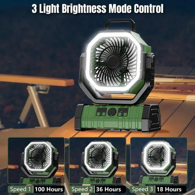 Alt view image 2 of 7 - Portable Rechargeable Fan 20000mAh Camping Fan with LED Light & Remote 4 Speeds