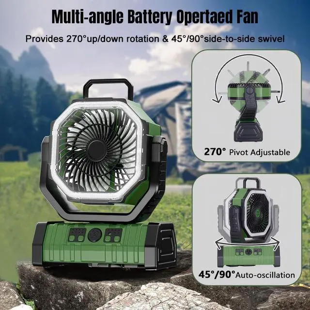 Alt view image 6 of 7 - Portable Rechargeable Fan 20000mAh Camping Fan with LED Light & Remote 4 Speeds