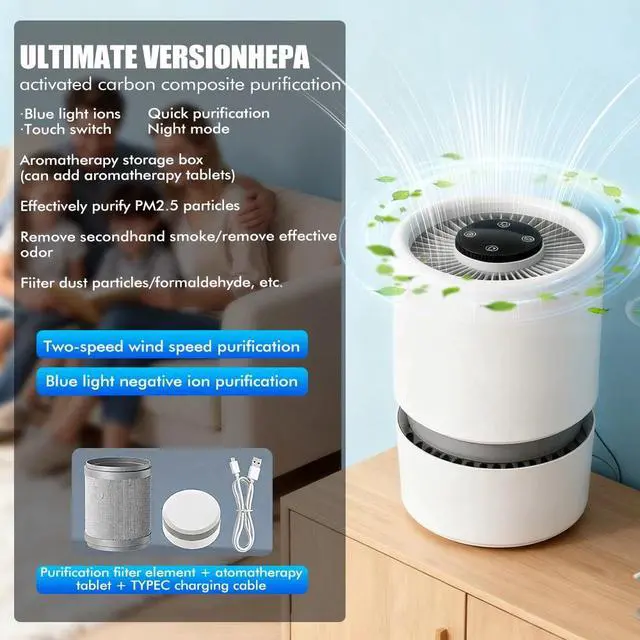 Alt view image 6 of 7 - Desktop Air Purifier HEPA Filter Odor Remove Mini Air Cleaner for Office Bedroom