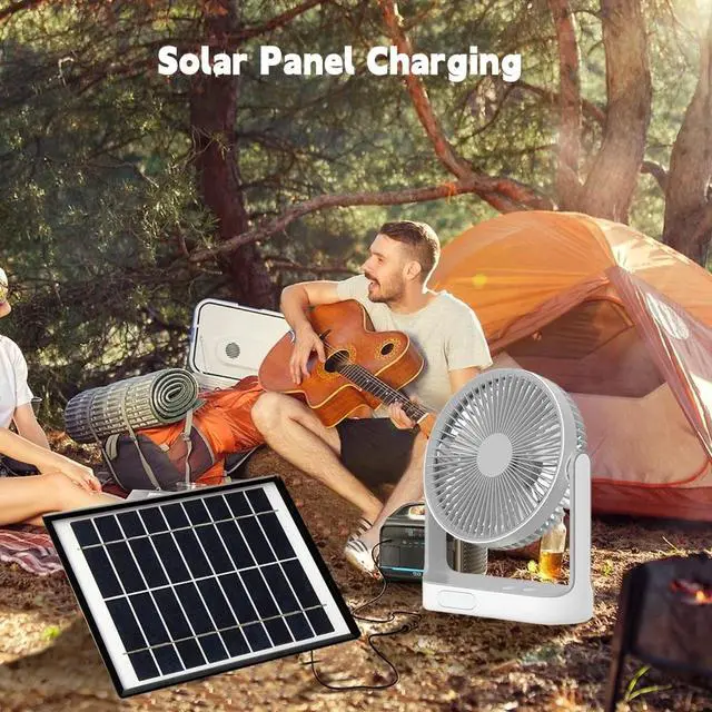 Alt view image 7 of 7 - New Arrival Portable Solar Camping Fan with Solar Panel & LED light 2 Free Bulbs