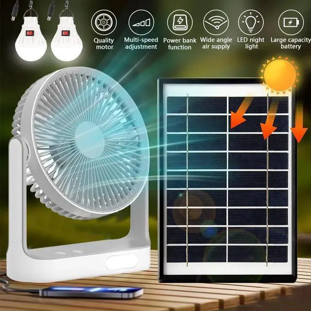 Main image of New Arrival Portable Solar Camping Fan with Solar Panel & LED light 2 Free Bulbs