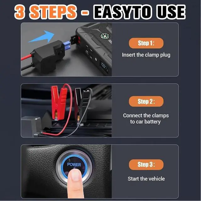 Alt view image 2 of 7 - 20000mAh Power Pack Car Jump Starter Battery with Quick Charge Jumper Cables