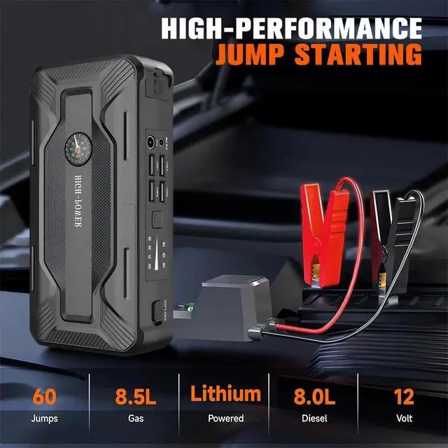 Alt view image 4 of 7 - 20000mAh Power Pack Car Jump Starter Battery with Quick Charge Jumper Cables