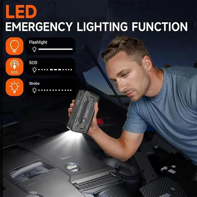 Alt view image 3 of 7 - 20000mAh Power Pack Car Jump Starter Battery with Quick Charge Jumper Cables