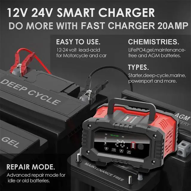 Alt view image 2 of 7 - 12V24V Fully-Automatic Smart Car Battery Charger Maintainer Trickle Fast Charger