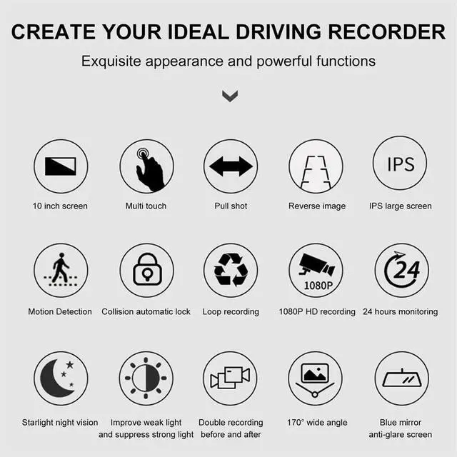 Alt view image 4 of 7 - 10" Touch Screen Dash Cam 1080P Dual Lens Car DVR Recorder Front and Rear Camera